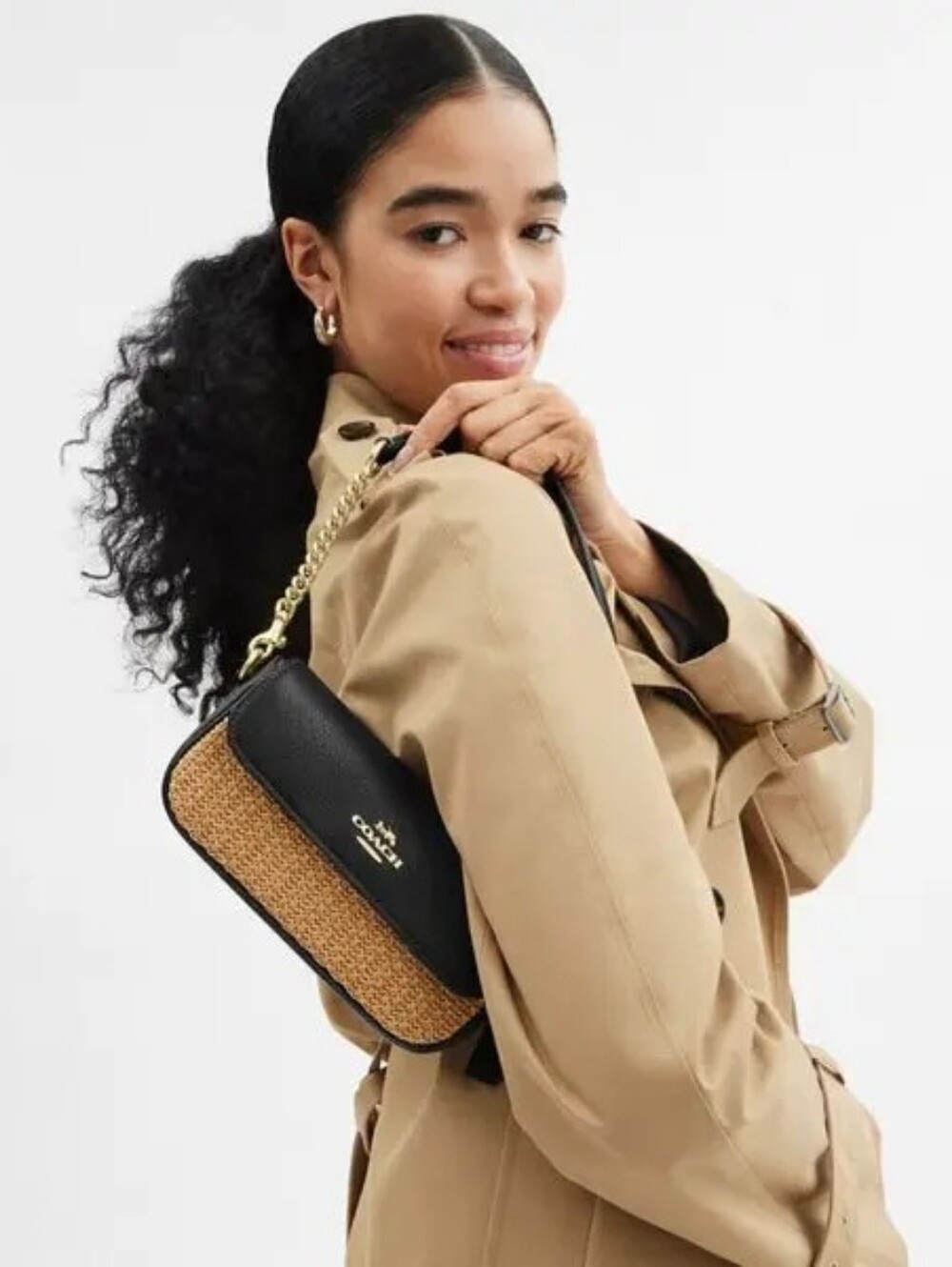 LIKE NEW COACH HAILEY FLAP BAG - GOLD/TOAST/BLACK